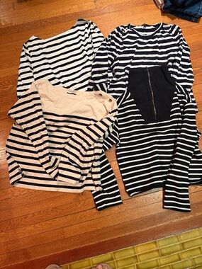 J. Crew Mixed Black & Cream Striped Long-Sleeve Tops (Set of 4)